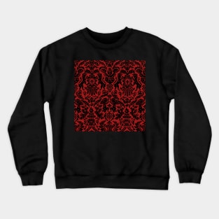 Black on Red Gothic Weird Medieval Lions, Cherubs, and Skulls Scrollwork Damask Crewneck Sweatshirt